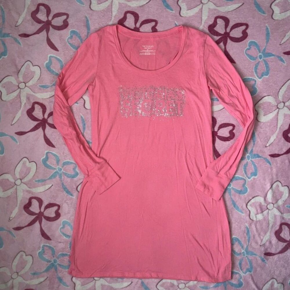 Victoria’s Secret Pink Rhinestone Long Sleeve Nightgown Sleep Dress Women Small